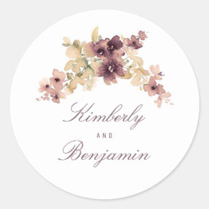 Sticker Rond L'aquarelle fleurit le mauve et le mariage d'or