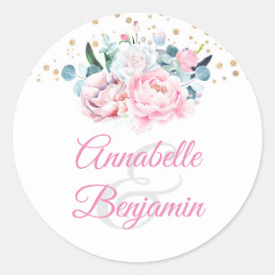 Sticker Rond L'aquarelle rose fleurit le mariage de pivoine de