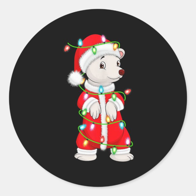 Sticker Rond Lar Bear Christmas Lights Santa Costume Cute Anima (Devant)