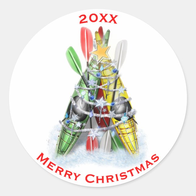 Sticker Rond L'arbre de Noël Kayak personnalisé (Devant)