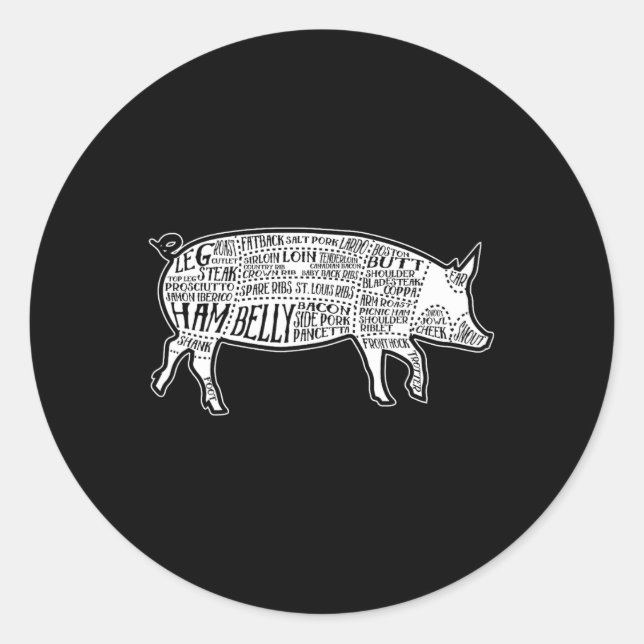 Sticker Rond Lard Coupe Image Pig Parts Diagramme, Illustration (Devant)
