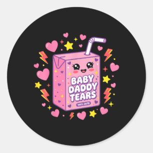 Sticker Rond Larmes de papa bébé Kawaii Boîte de jus Mignon Drô