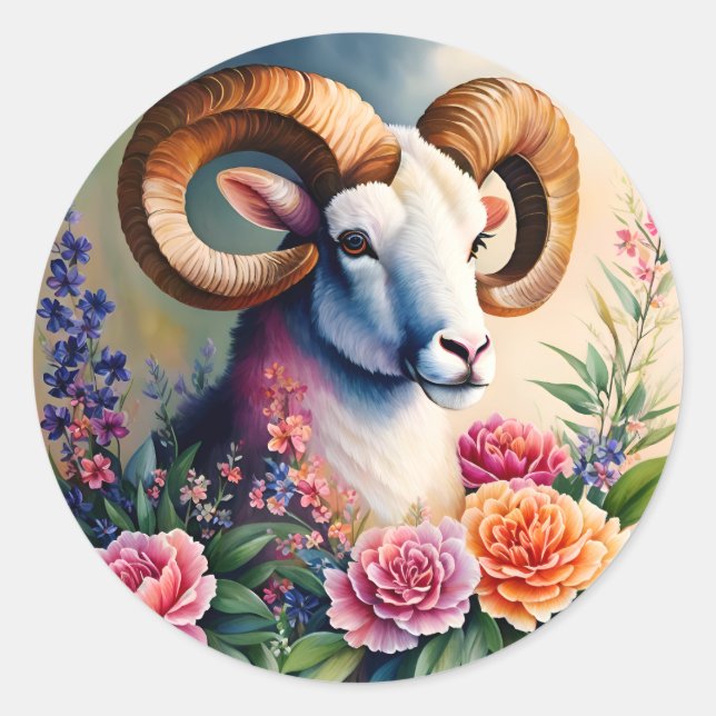 Sticker Rond L'art animal floral de Ram (Devant)