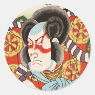 Sticker Rond L'art classique vintage ukiyo-e kabuki samurai Uta