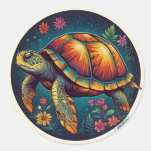 Sticker Rond L'art coloré des tortues
