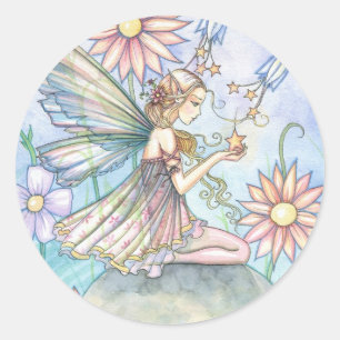Sticker Rond L'art de la fée de la douce fleur par Molly Harris