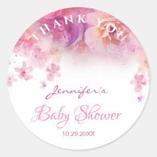 Sticker Rond L'art élégant d'aquarelle de baby shower fleurit