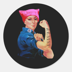Sticker Rond L'art Rosie de mars des femmes résiste