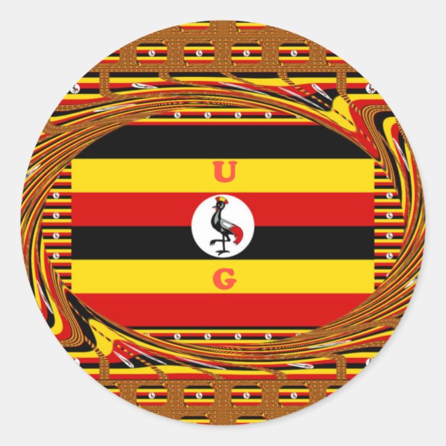 Sticker Rond L'Art Vibrant Ouganda Inspiré Du Drapeau (Devant)