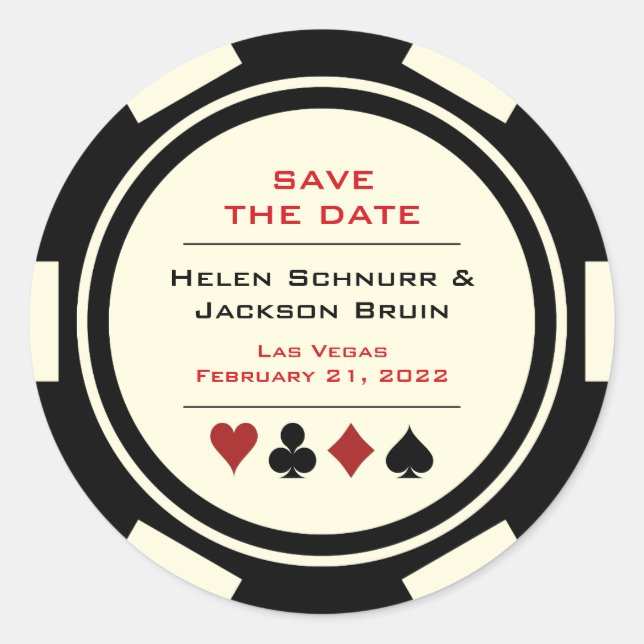Sticker Rond Las Vegas Black Cream Poker Chip Enregistrer La Da (Devant)