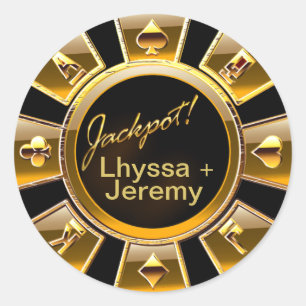 Sticker Rond Las Vegas Jackpot Casino Chip noir/or