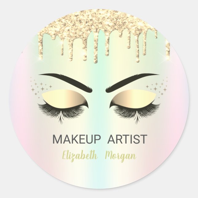 Sticker Rond Lashes Gold, Lashes Or Holographique (Devant)
