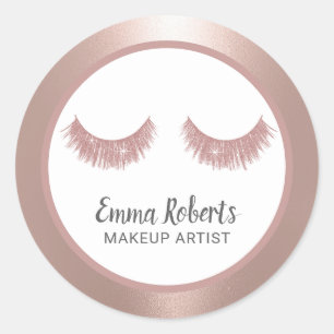 Sticker Rond Lashes Maquillage Artiste Beauté Salon Blush Rose 