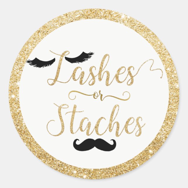 Sticker Rond Lashes ou Staches Baby shower Sexe Révéler Faveur (Devant)