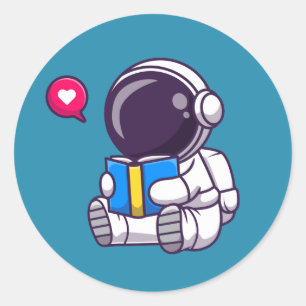 Sticker Rond L'astronaute lit le livre enfants mignons