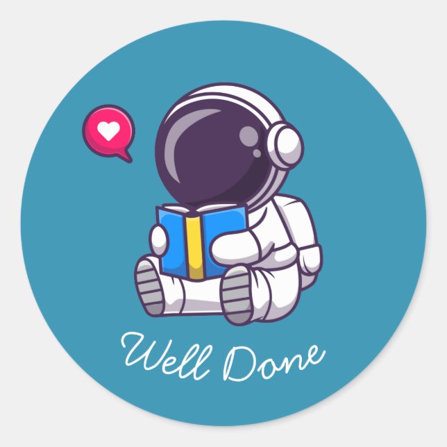 Sticker Rond L'astronaute lit un enseignement bien fait (Devant)