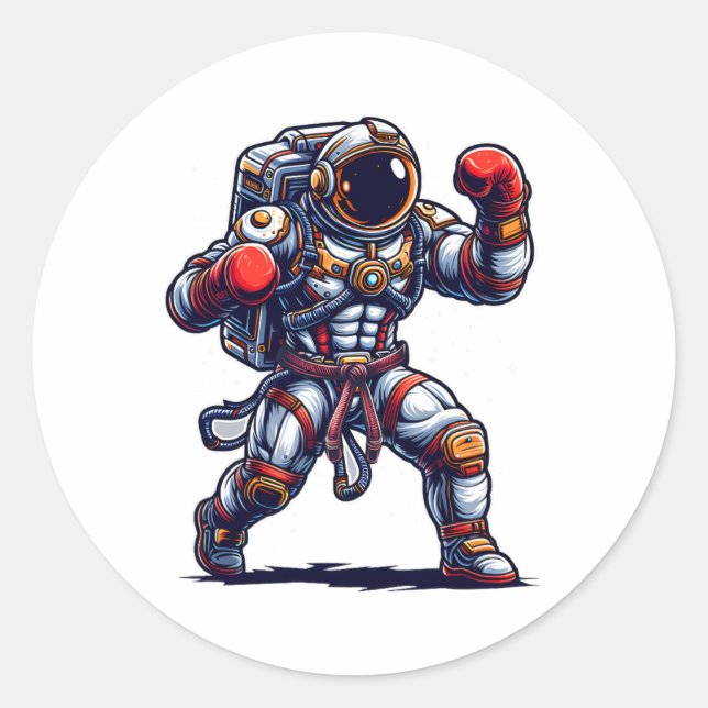 Sticker Rond L'astronaute Muay Thai Boxing Karate Kickboxing Ma (Devant)