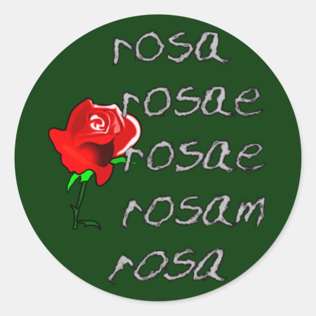 Sticker Rond Latein Rose Deklination rose latin déclinaison (Devant)