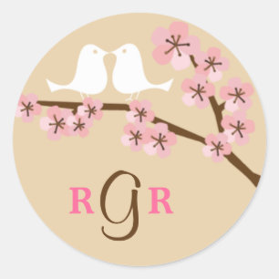 Sticker Rond Latte & Green Cherry Blossom Mariage