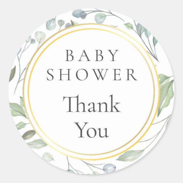 Sticker Rond Laurel Garland Faux Foil Baby shower Merci (Devant)