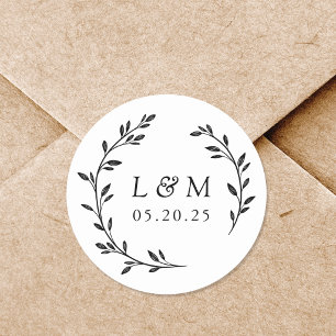 Sticker Rond Laurel Wreath Mariage Monogramme
