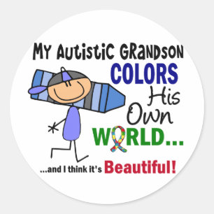 Sticker Rond L'autisme COLORE SON PROPRE PETIT-FILS MONDIAL