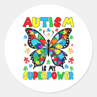 Sticker Rond L'Autisme Papillon Mignonne Est Ma Superpuissance 