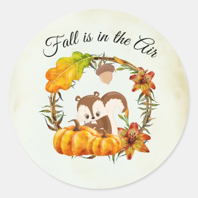 Sticker Rond L'automne est dans la typographie aérienne avec éc (Devant)