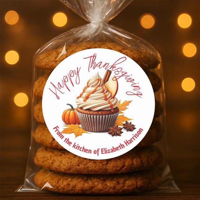Sticker Rond L'automne ravit la récolte de cupcake Thanksgiving (Créateur téléchargé)