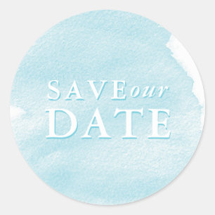 Sticker Rond Lavage à l'aquarelle turquoise Gagnez notre date