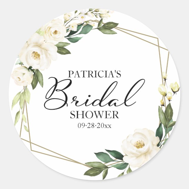 Sticker Rond Lavage de vert Fleurs blanches Shower de mariage g (Devant)