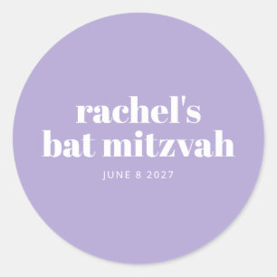 Sticker Rond Lavande Bat mitzvah moderne violet personnalisé