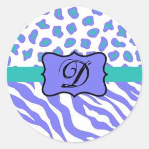 Sticker Rond Lavande Blanc Zèbre Léopard Monogramme de peau ini