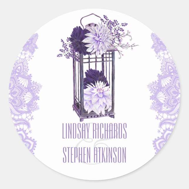 Sticker Rond Lavande et Mariage floral pourpre (Devant)