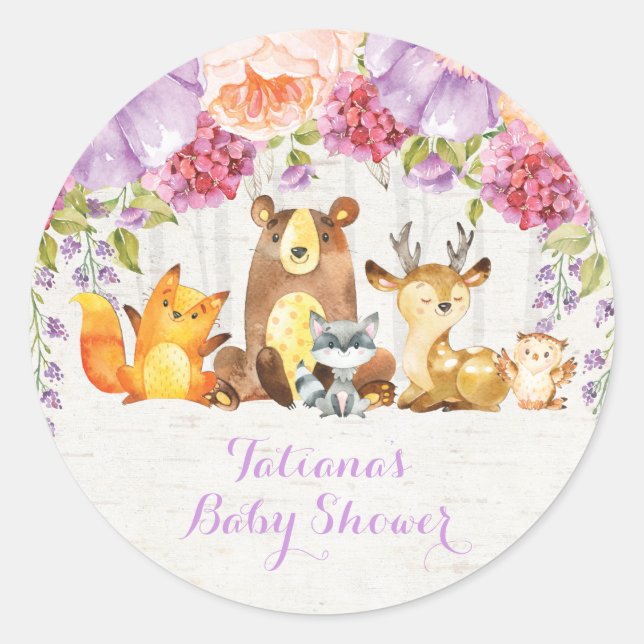Sticker Rond Lavande Florale Bois Bébé Animaux Merci (Devant)