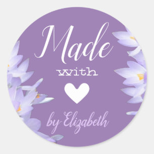 Sticker Rond Lavande Lilac romantique violet fait avec amour mi