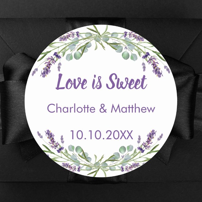 Sticker Rond lavande mariage eucalyptus L'amour est doux (Créateur téléchargé)