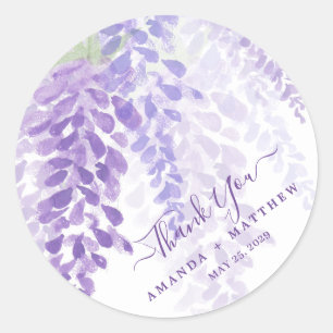 Sticker Rond Lavande Purple Aquarelle Wisteria Blooms Mariage