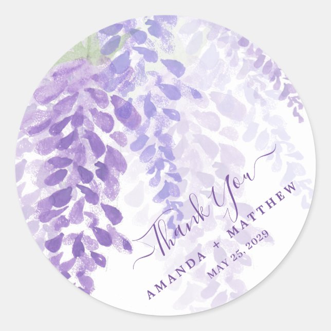 Sticker Rond Lavande Purple Aquarelle Wisteria Blooms Mariage (Devant)