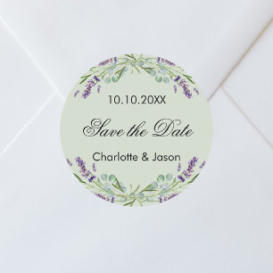Sticker Rond Lavande sauge mariage vert Enregistrer la date