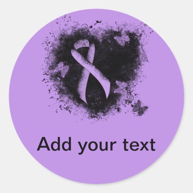 Sticker Rond Lavande Sensibilisation Ruban Grunge Coeur (Devant)