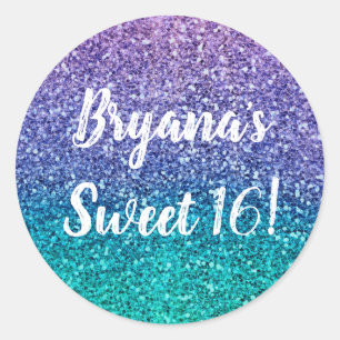 Sticker Rond Lavande violet et Turquoise Aqua Green Sparkly Par