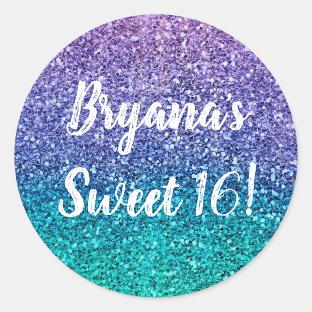 Sticker Rond Lavande violet et Turquoise Aqua Green Sparkly Par (Devant)