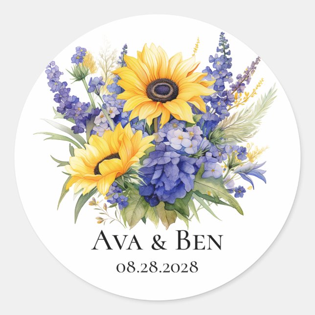 Sticker Rond Lavande violette avec Mariage de tournesol (Devant)