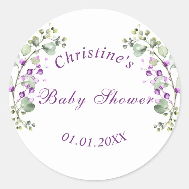 Sticker Rond Lavander Fleurs Baby shower Baby shower classique (Devant)