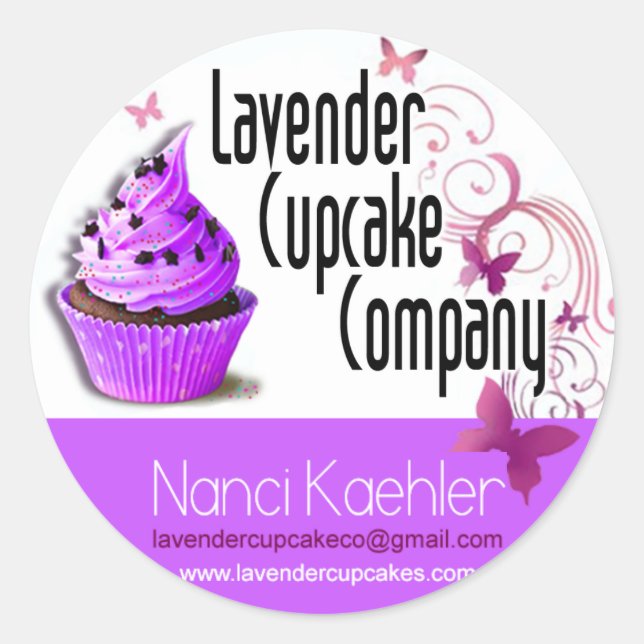 Sticker Rond Lavender Cupcake Company Custom (Devant)