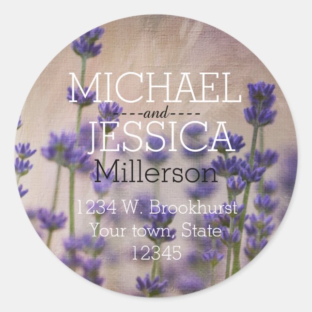 Sticker Rond Lavender Flowers Adresse personnalisée (Devant)