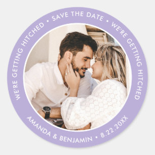 Sticker Rond Lavender Modern Mariage Photo Enregistrer La Date