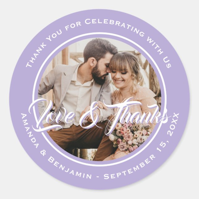 Sticker Rond Lavender Moderne Merci Mariage Photo Favoriser (Devant)