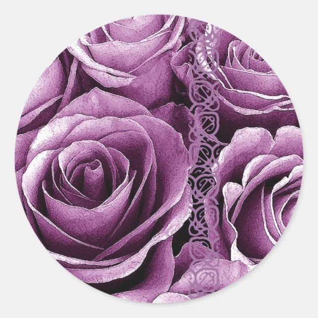 Sticker Rond LAVENDER PURPLE Roses - Mariage Enveloppe Sceau (Devant)